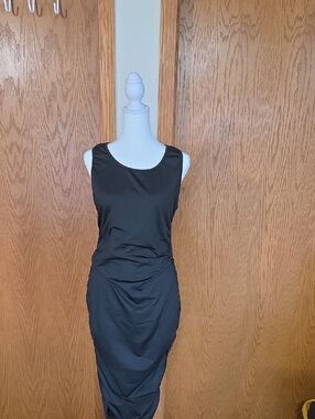 #12 Sleek Black Ruched Sleeveless Dress SZ LARGE